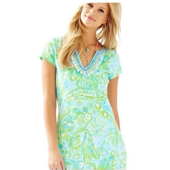 Lilly Pulitzer Harper Dress Pool Blue Any Fins Possible - Picture 2 of 7